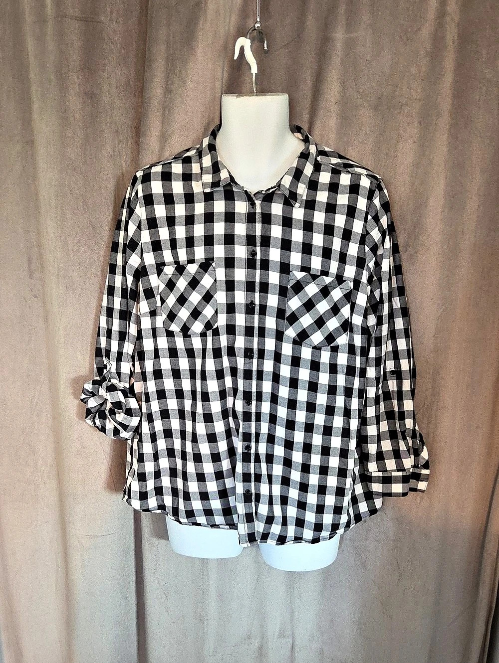 Reitmans The Classic Gingham Button-Down Shirt Black & White 3X